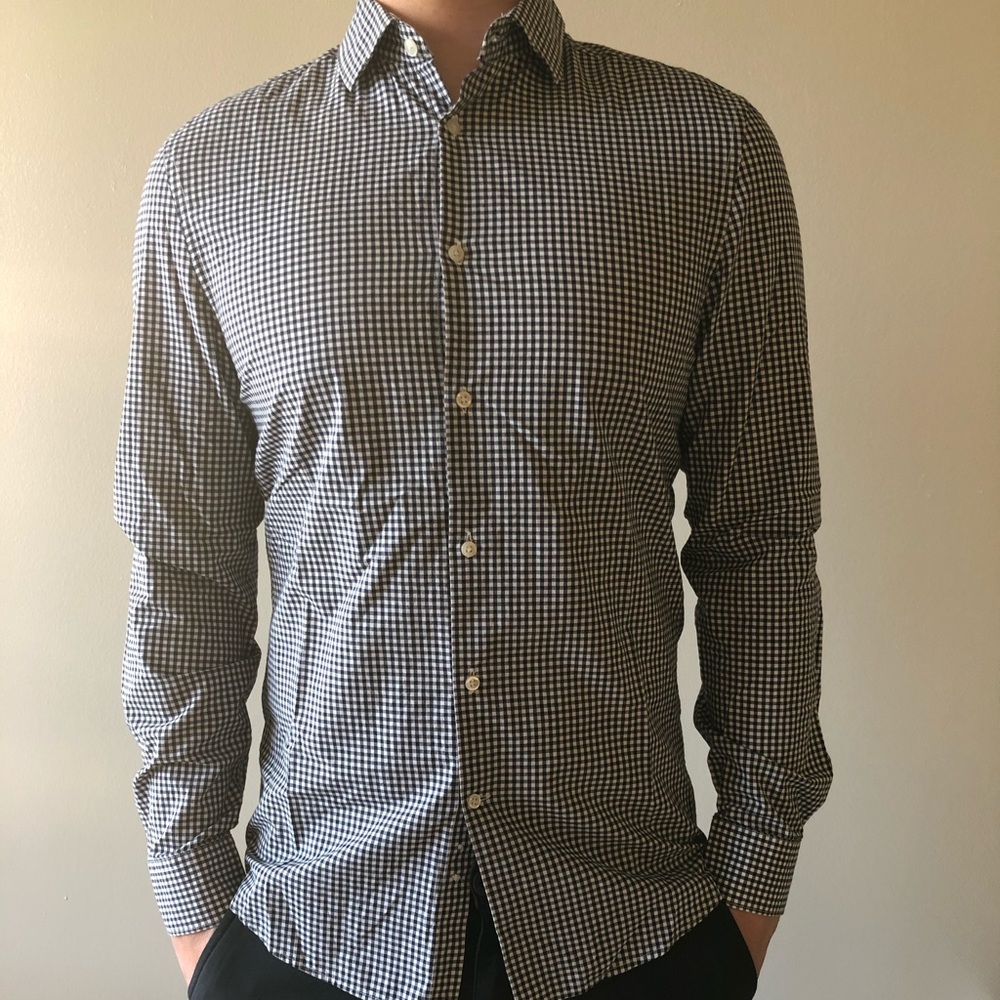 H&M PREMIUM COTTON Black/White Plaid Long Sleeve